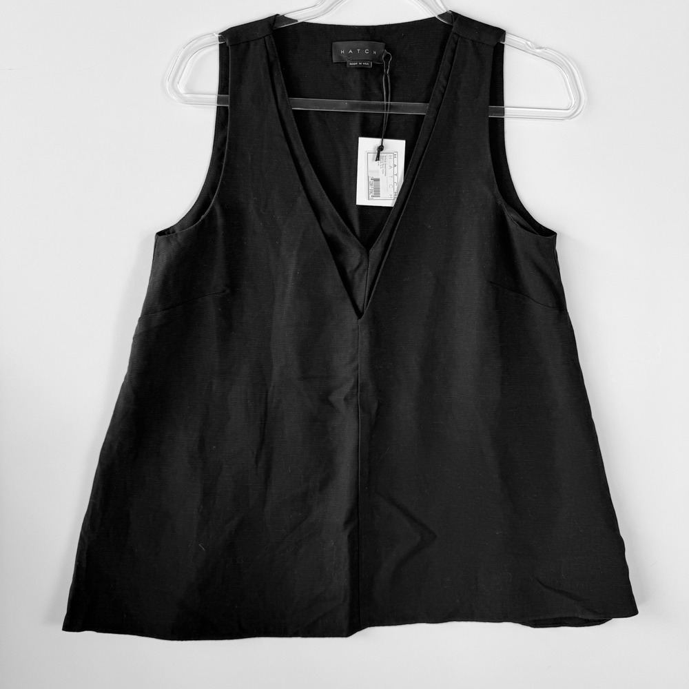 HATCH Sasatopna V-Neck Sleeveless Tunic Top 0/S Black Made in USA NWT $189